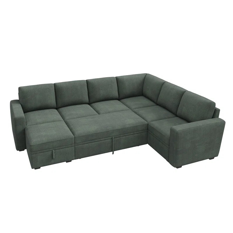 Corduroy Sleeper Sectional U Shaped Modular Sofa Bed with Storage Space