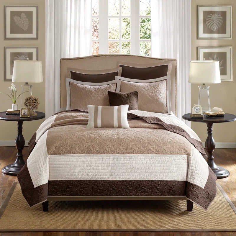 Attingham 7 Piece Quilt Set with Euro Shams and Throw Pillows