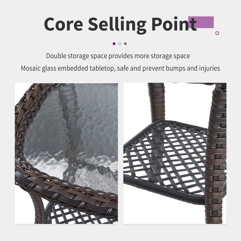 Bonia Wicker Rattan Side Table with Built-In Glass