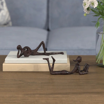 2 Piece Birdsall Man and Woman Leisurely Reading a Book Sculpture Set