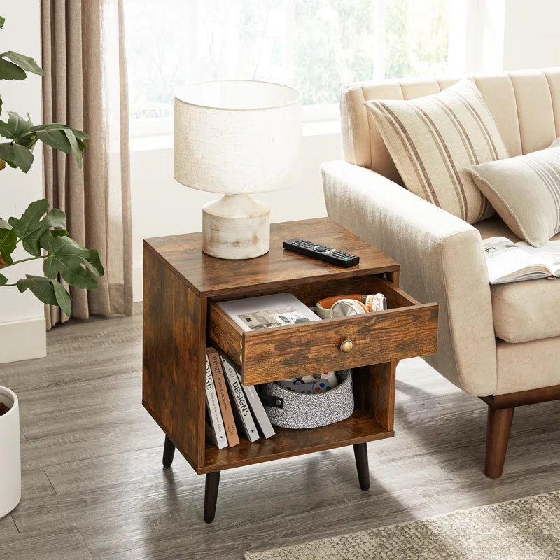 Vansant 1 - Drawer Nightstand with Drawer and Open Compartment, Solid Wood Legs