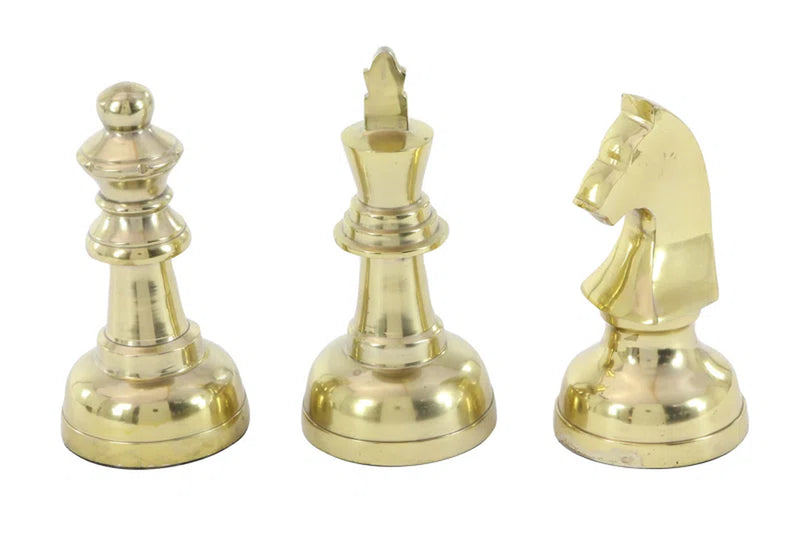 Aluminum Metal Chess Decorative Sculpture with Knight, Queen and King Set