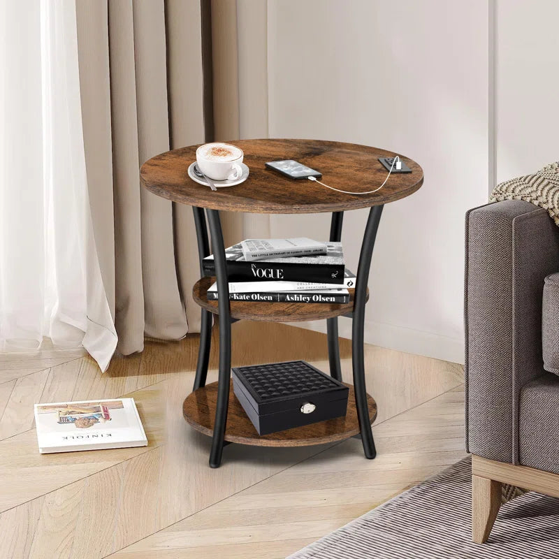 Jalane Tall End Table with 2 USB Ports, 2 Power Outlets, and 3-Tier Storage Shelves