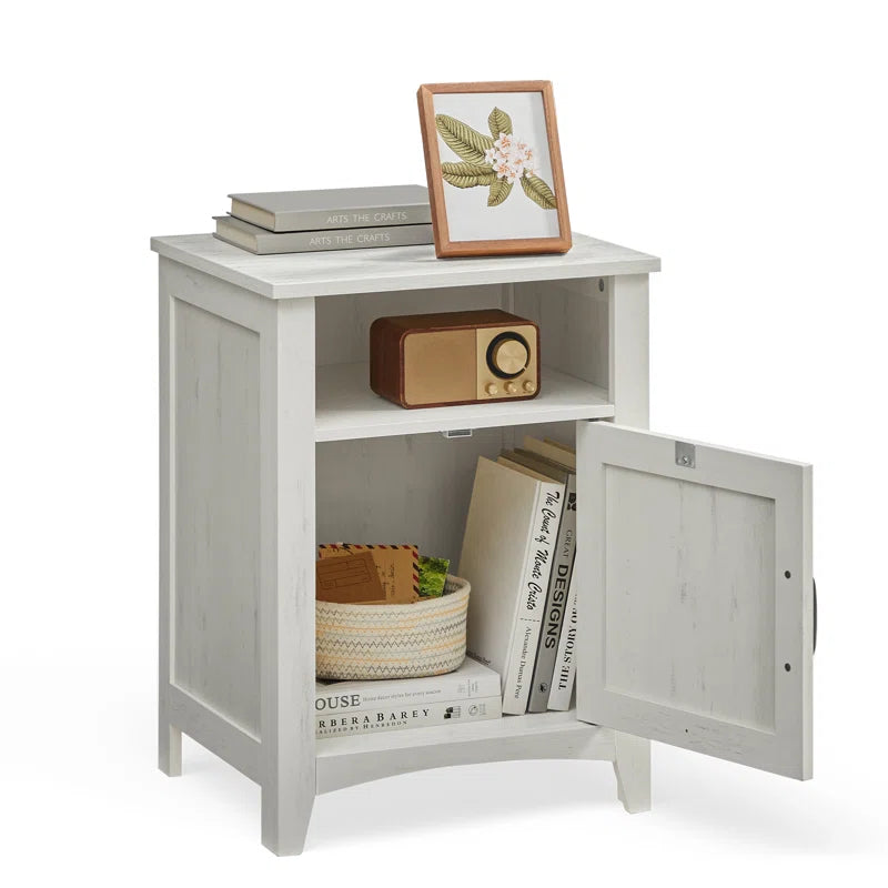 Bauman Farmhouse Nightstand, Bedside Table with a Cabinet and Open Compartment