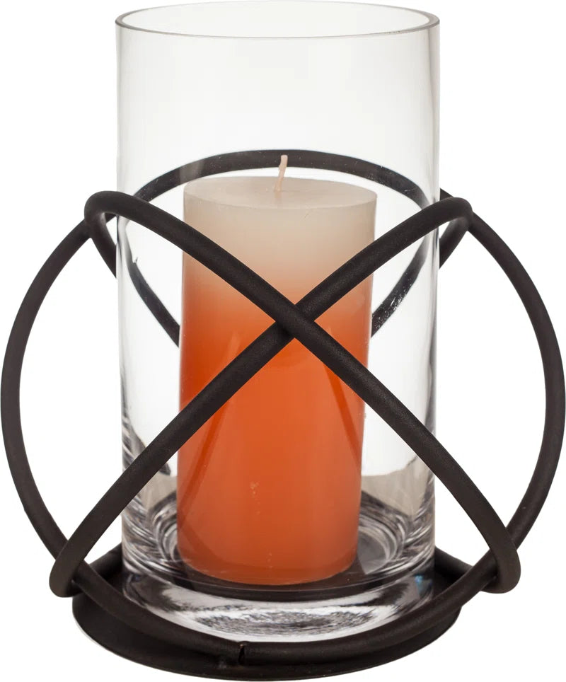 Tabletop Metal and Glass Hurricane Candle Holder