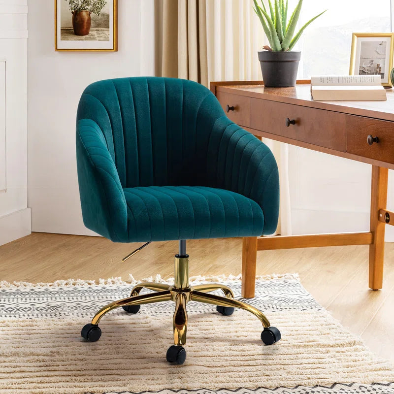 Adan Modern Velvet Task Chair with Wood Frame and Back