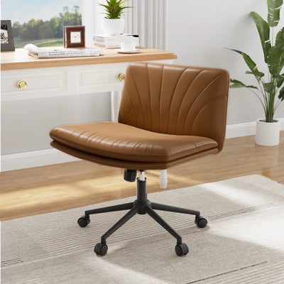 Nevel 24.8'' W Leather Task Office Chair Armless Swivel Make up Chair with Ergonomic Design