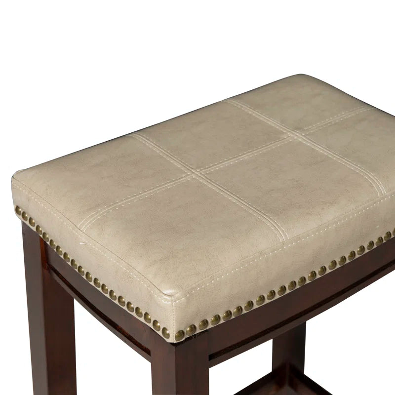 Arlyce 26.5" Solid Wood Backless Counter Stool with Vegan Leather Upholstered Seat