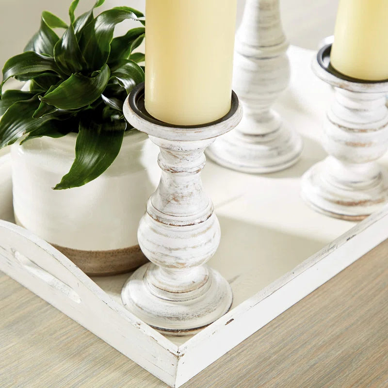 3 Piece Wood Tabletop Candlestick Set