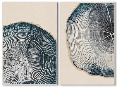 Navy Blue Wood Tree Ring Simple Minimalist Modern Artwork Framed Canvas 2 Pieces Print Wall Art