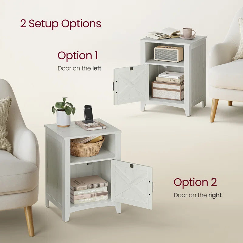 Bauman Farmhouse Nightstand, Bedside Table with a Cabinet and Open Compartment
