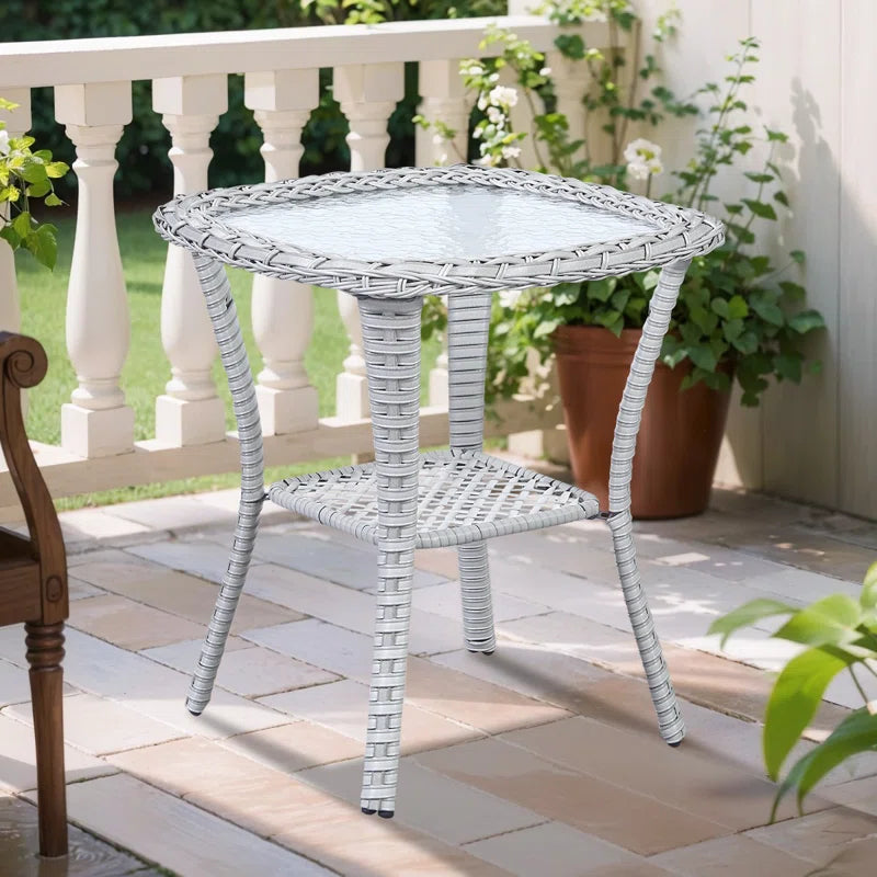 Bonia Wicker Rattan Side Table with Built-In Glass