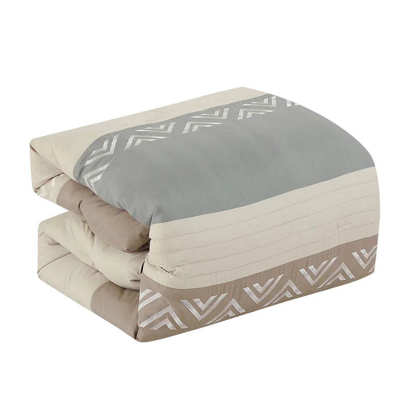 Taupe/Ivory/Light Gray Microfiber 7 Piece Comforter Set