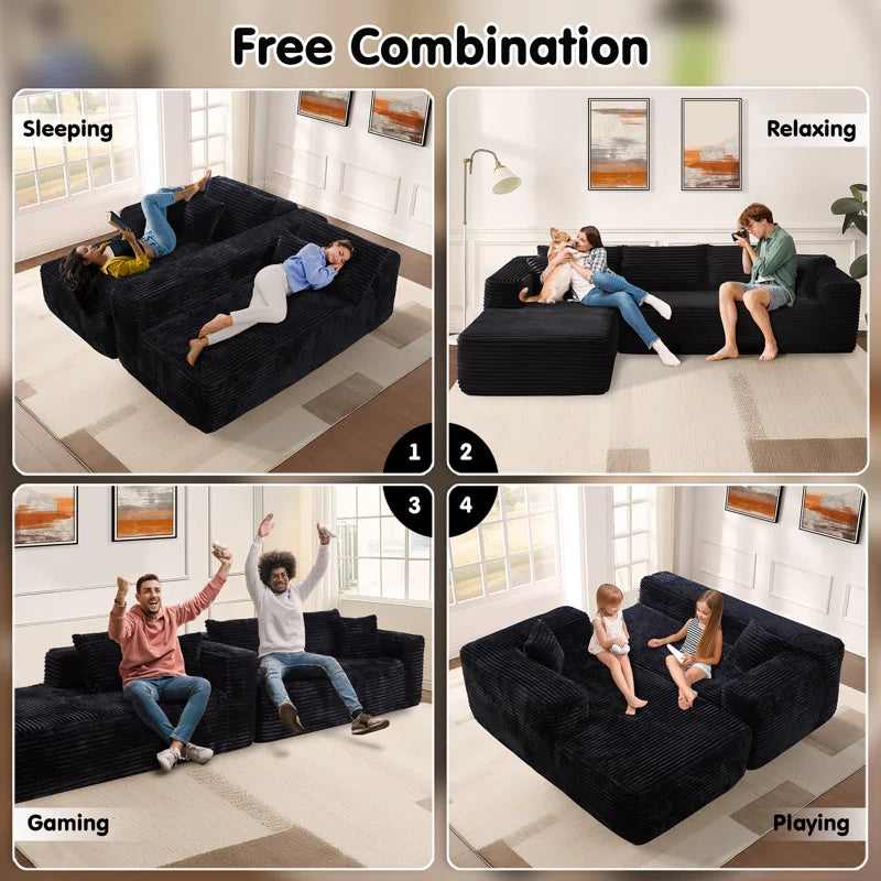 Nathasa 2 - Piece No Assembly Required Upholstery Sofa, Free Combination Cloud Sectional Couch with L-Shape Chaise, Deep Seat Modular Sofa for Living Room Bedroom