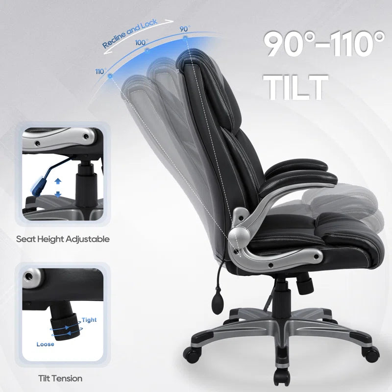 Alira Mid-Back Ergonomic Office Chair - PU Leather Executive Chair with Adjustable Lumbar Support, Flip-Up Armrests & Height Adjustment, Rolling Swivel Chair for Home Office