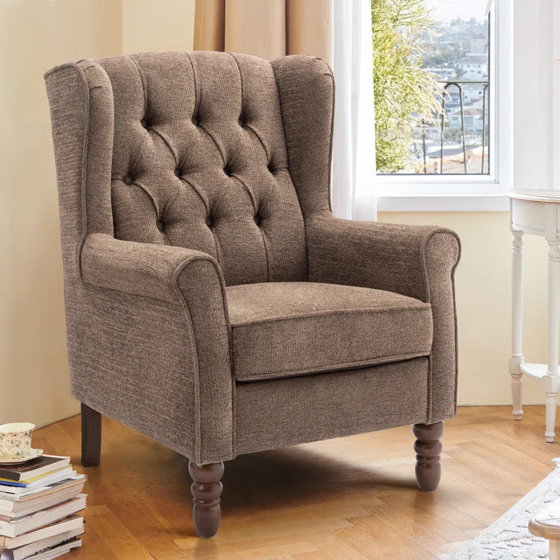 Button-Tufted Small Wingback Accent Chair with Rolled Arm and Thick Padded Cushion