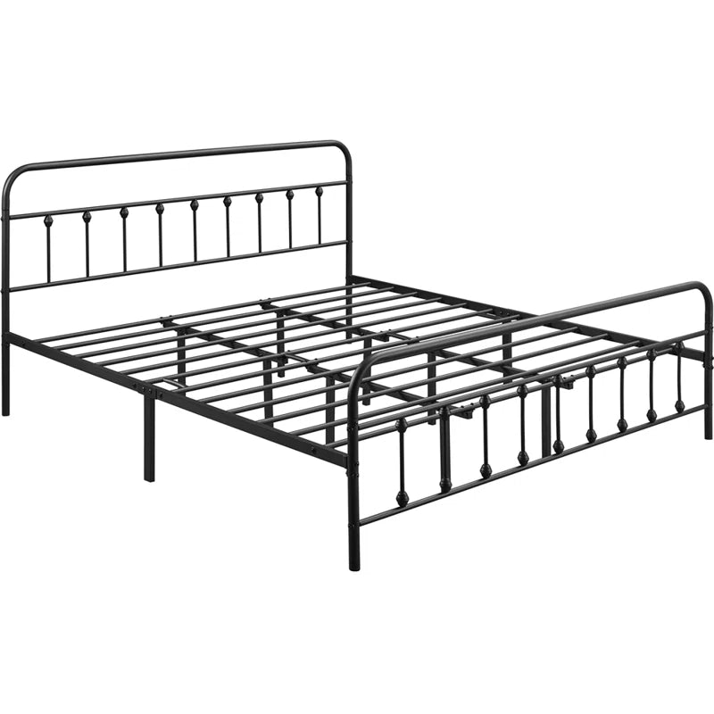 Classic Iron Platform Bed with High Headboard and Footboard