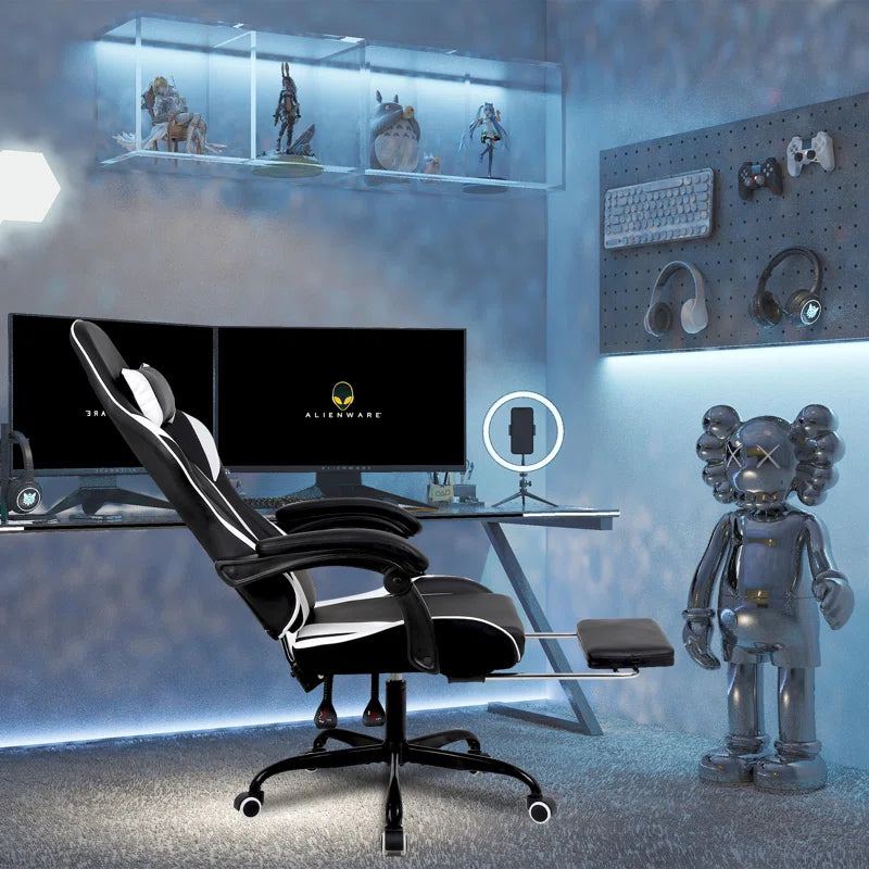 Ergonomic Gaming Chair Faux Leather Reclining Swiveling PC & Racing Massage Video Game Chair with Footrest