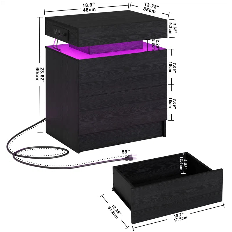 Westerly Modern Style Wooden Nightstand with LED Light and Storage Drawers