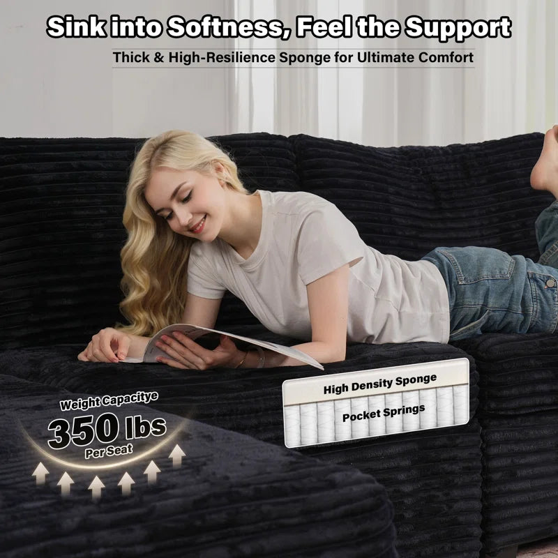 Modular U-Shaped Sectional Plush Corduroy Sofa with Movable Ottoman