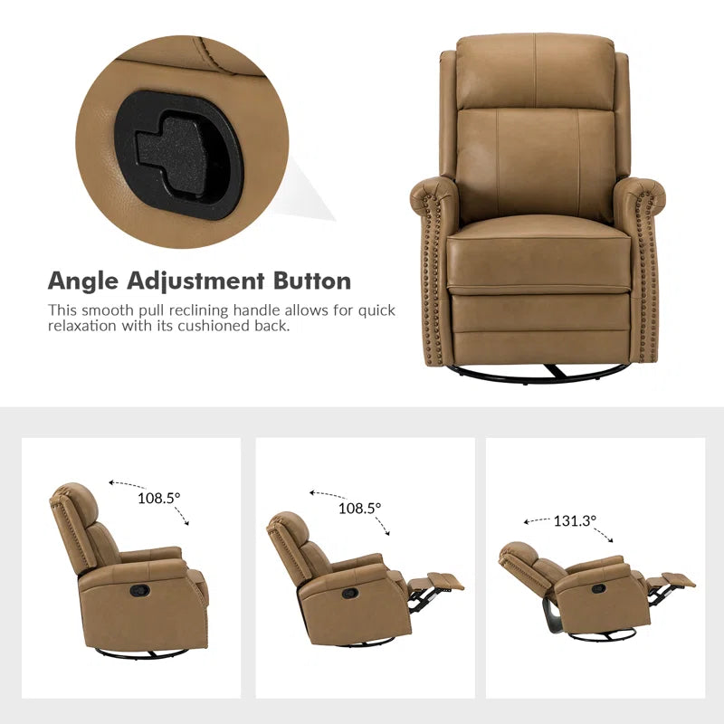 Anouschka 30.5" Wide Swivel Rocking Genuine Leather Manual Recliner