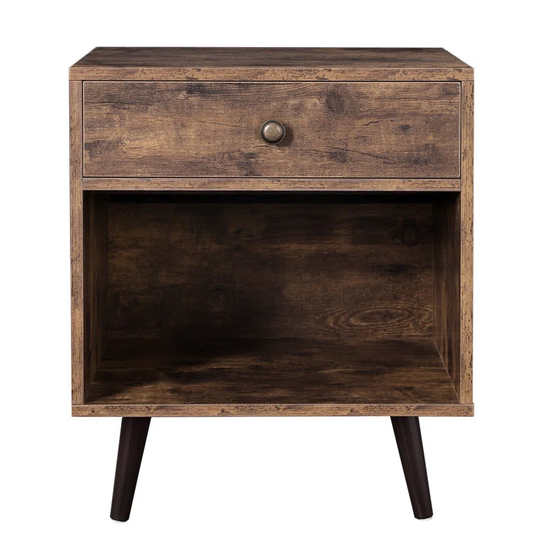 Vansant 1 - Drawer Nightstand with Drawer and Open Compartment, Solid Wood Legs