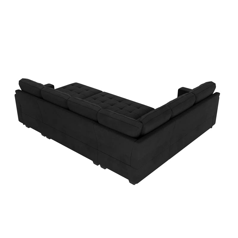 U-Shaped Sleeper Sectional Tufted Sofa Bed with Storage Chaise