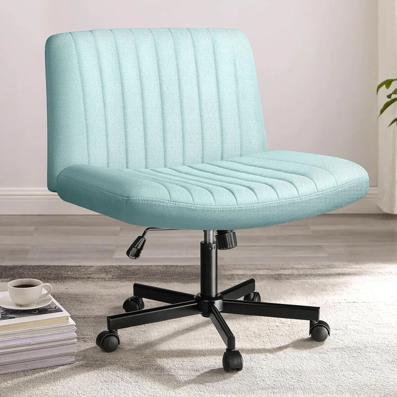Caelie Criss Cross Legged Office Chair, Armless Office Desk Chair with Wheels