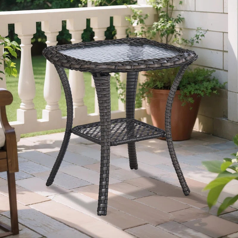 Bonia Wicker Rattan Side Table with Built-In Glass