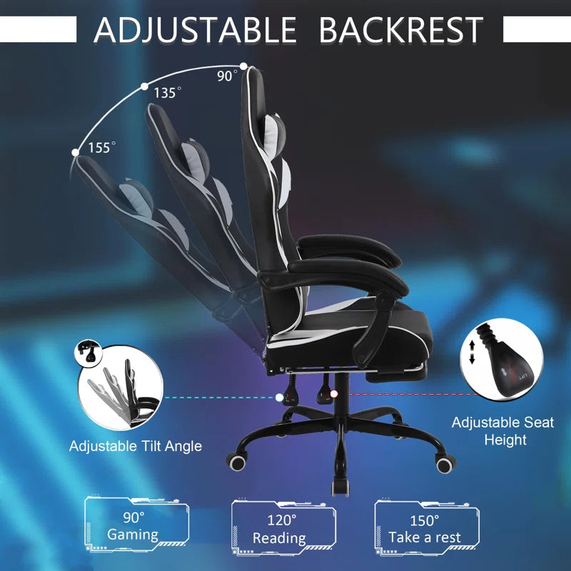 Ergonomic Gaming Chair Faux Leather Reclining Swiveling PC & Racing Massage Video Game Chair with Footrest