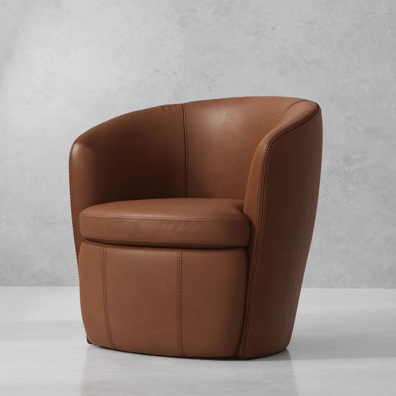 Azurdee Top Grain 100% Genuine Italian Leather Swivel Barrel Chair