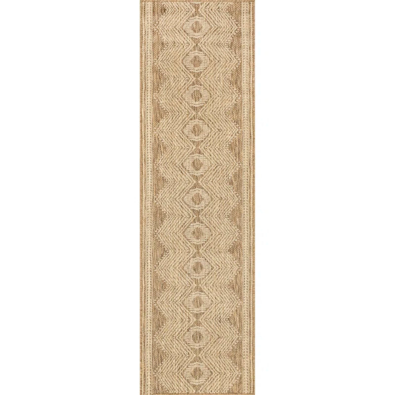Geometric Indoor/Outdoor Rug for Living Room Patio Deck Front Porch Entryway Hallway Kitchen, Light Brown/Ivory