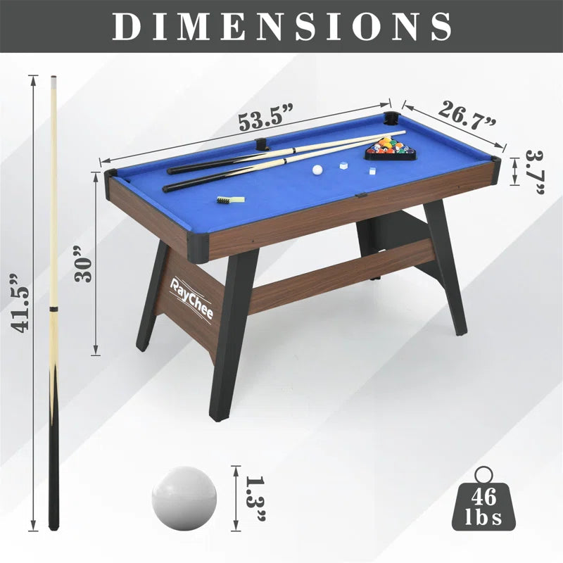 54" Portable Pool Table Billiards Table with Leg Levelers, 2 Cue Sticks, 16 Balls, Triangle, Chalk