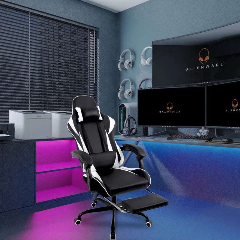 Ergonomic Gaming Chair Faux Leather Reclining Swiveling PC & Racing Massage Video Game Chair with Footrest