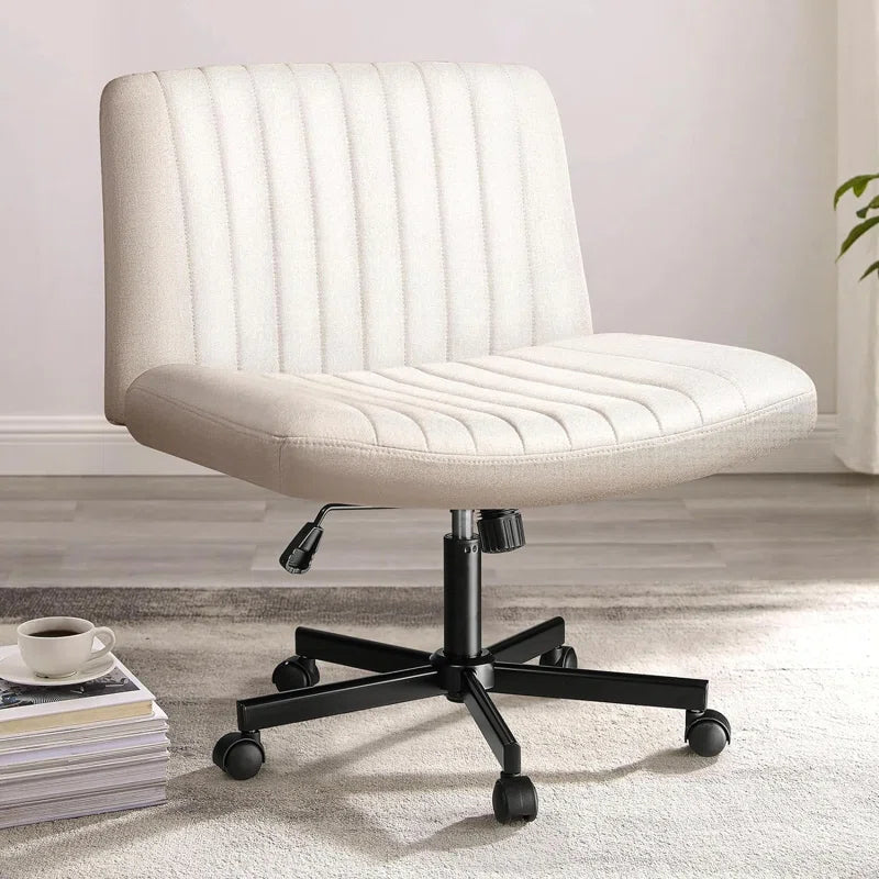 Caelie Criss Cross Legged Office Chair, Armless Office Desk Chair with Wheels