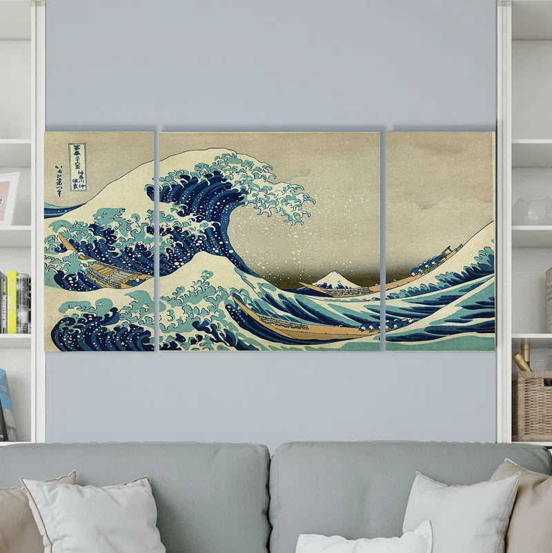 " the Great Wave " 3 - Pieces Painting Print