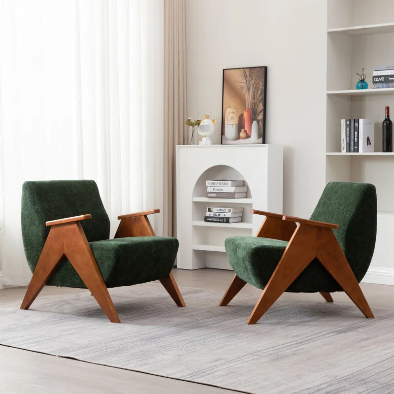 Upholstered Armchair with Wooden Legs (Set of 2)