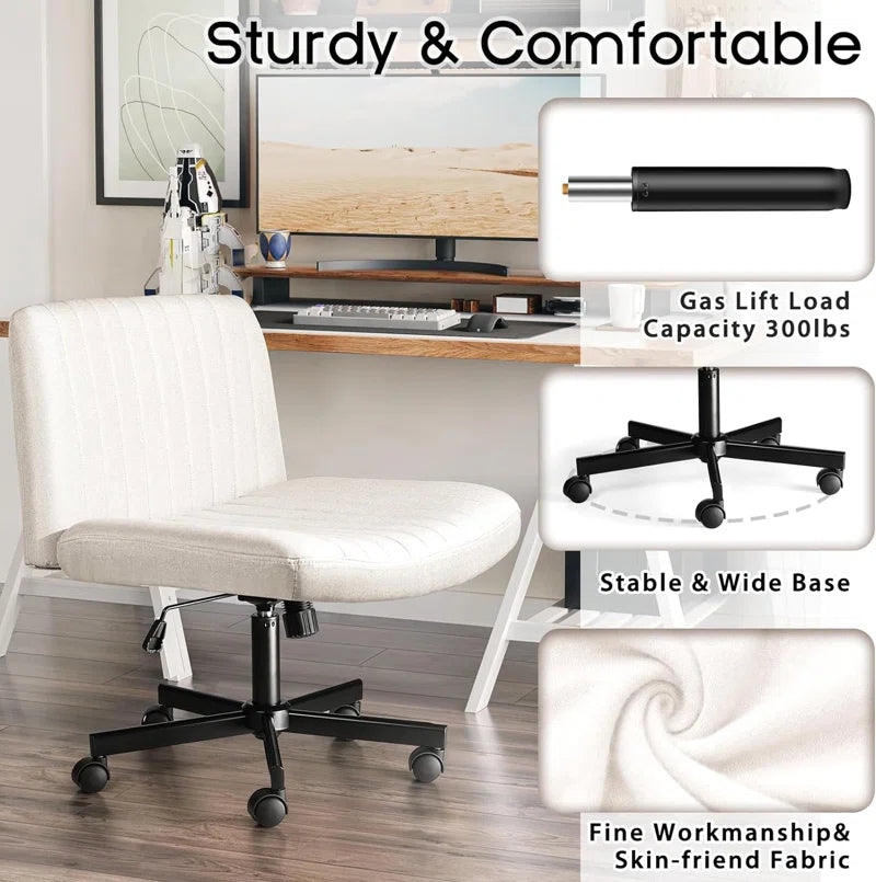 Caelie Criss Cross Legged Office Chair, Armless Office Desk Chair with Wheels