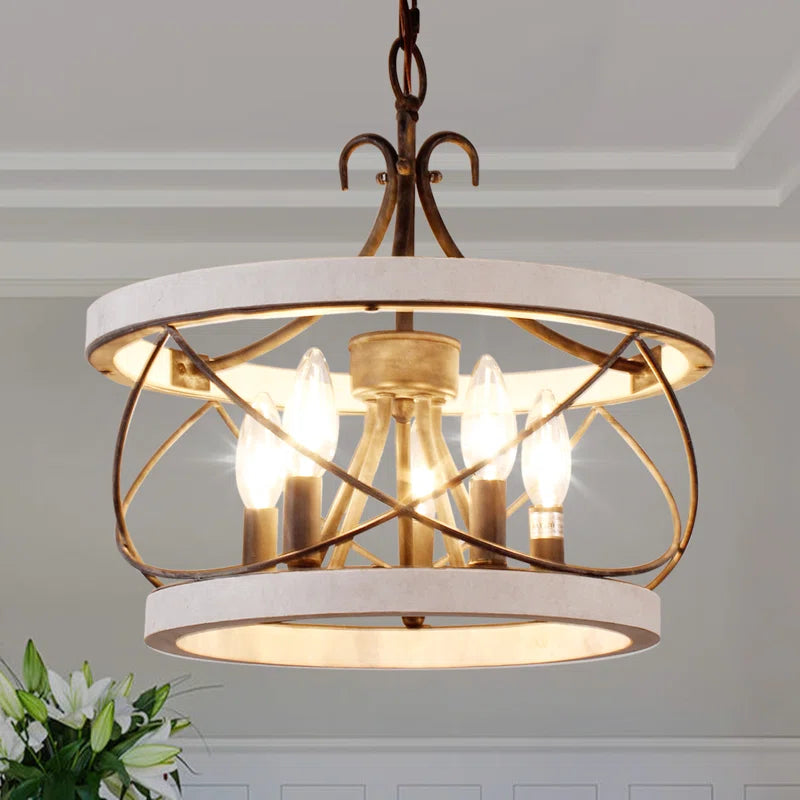 Reback 5 - Light Drum Solid Wood Chandelier with Metal Accents