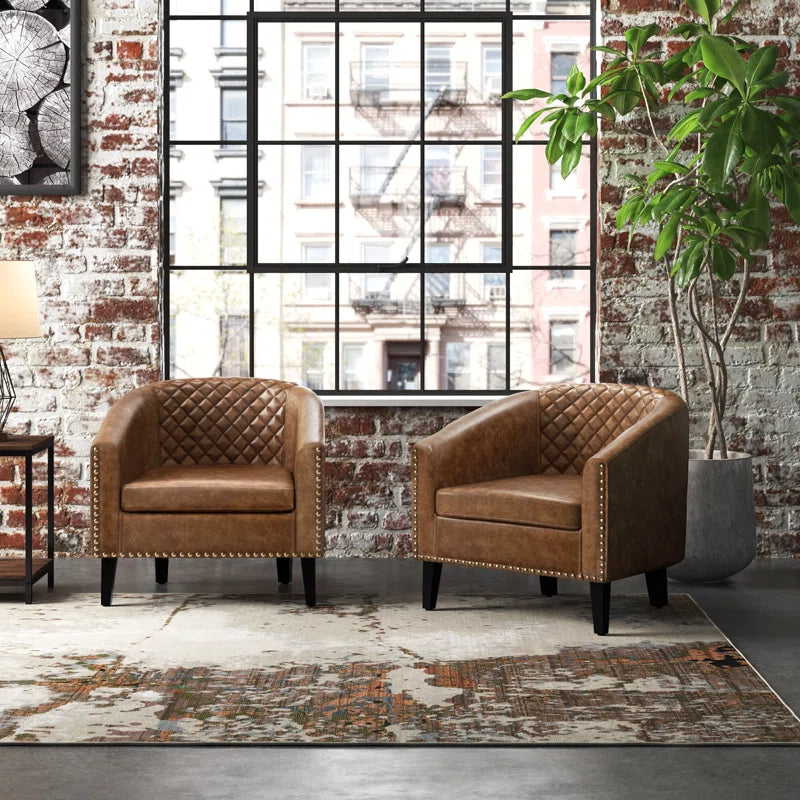 Boney 2- Piece 29" Wide Tufted Faux Leather Barrel Club Chair