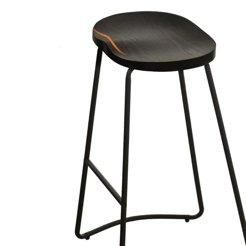 Alazia Solid Wood Backless 26/30" Saddle Seat with Footrest Bar Height Stool Set