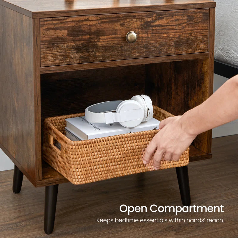 Vansant 1 - Drawer Nightstand with Drawer and Open Compartment, Solid Wood Legs