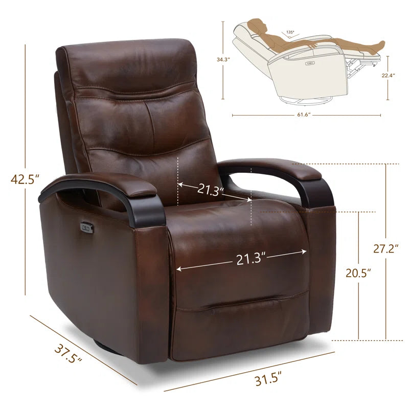 Elvina Genuine Leather Swivel Power Recliner