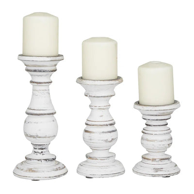 3 Piece Wood Tabletop Candlestick Set