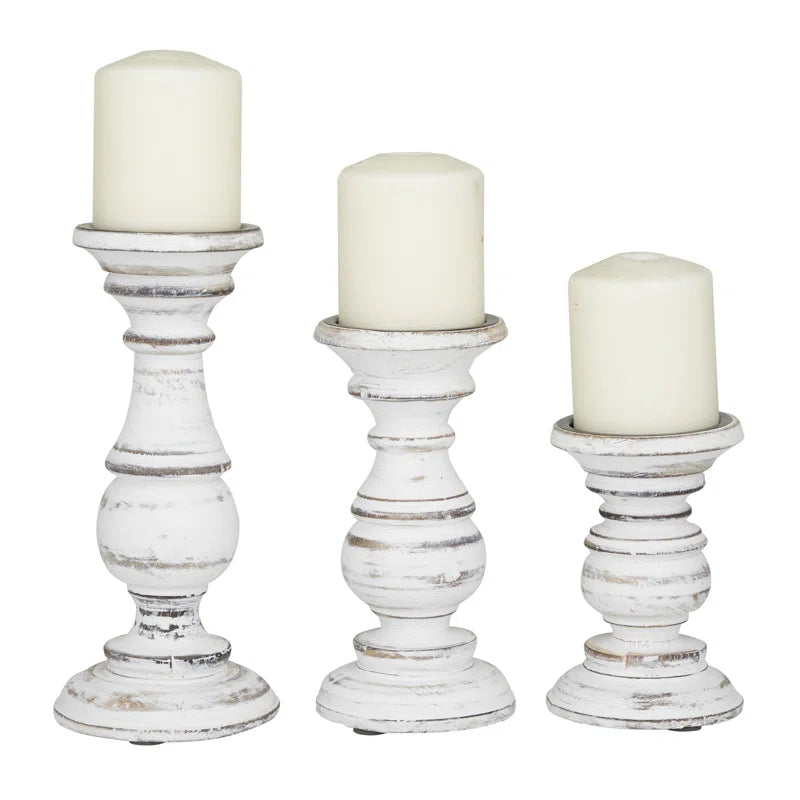 3 Piece Wood Tabletop Candlestick Set