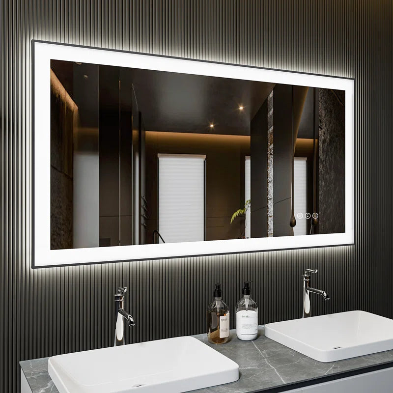Aevar Super Bright Front & Back LED Lighted Anti-Fog Aluminum Alloy Framed Tempered Glass Bathroom/Vanity Mirror with ETL & 3-Year Warranty