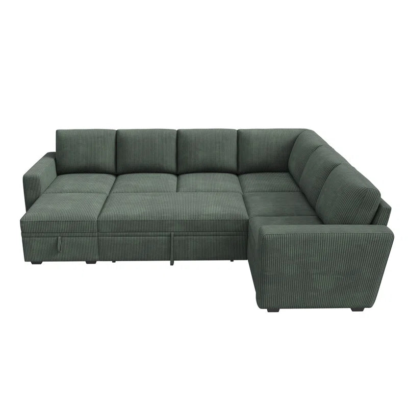 Corduroy Sleeper Sectional U Shaped Modular Sofa Bed with Storage Space