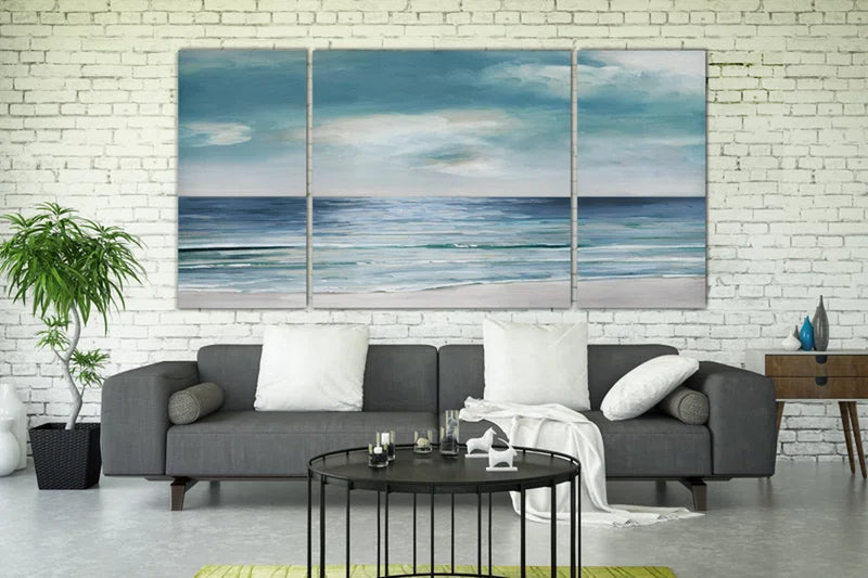 " Blue Silver Shore " 3 - Pieces Painting Print
