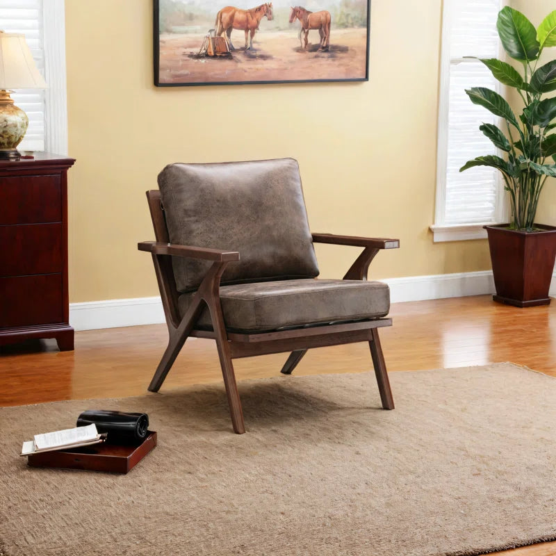 Huybert 29.7" Wide Solid Wood Frame Upholstered Mid Century Modern Retro Accent Chair