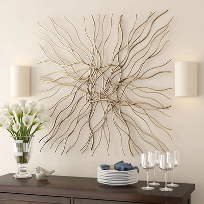 Gold Metal Overlapping Lines Abstract Home Wall Decor